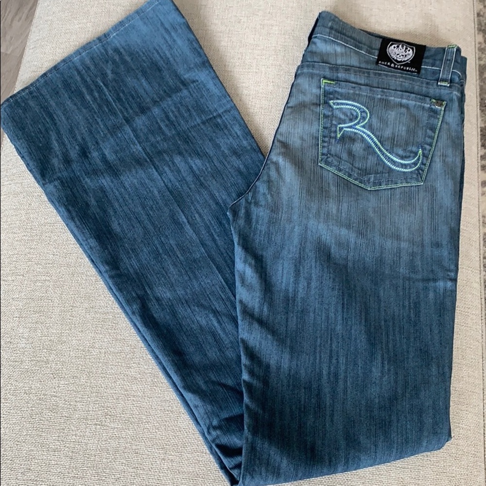 Rock & Republic Dark Blue Flared Wide Leg Jeans